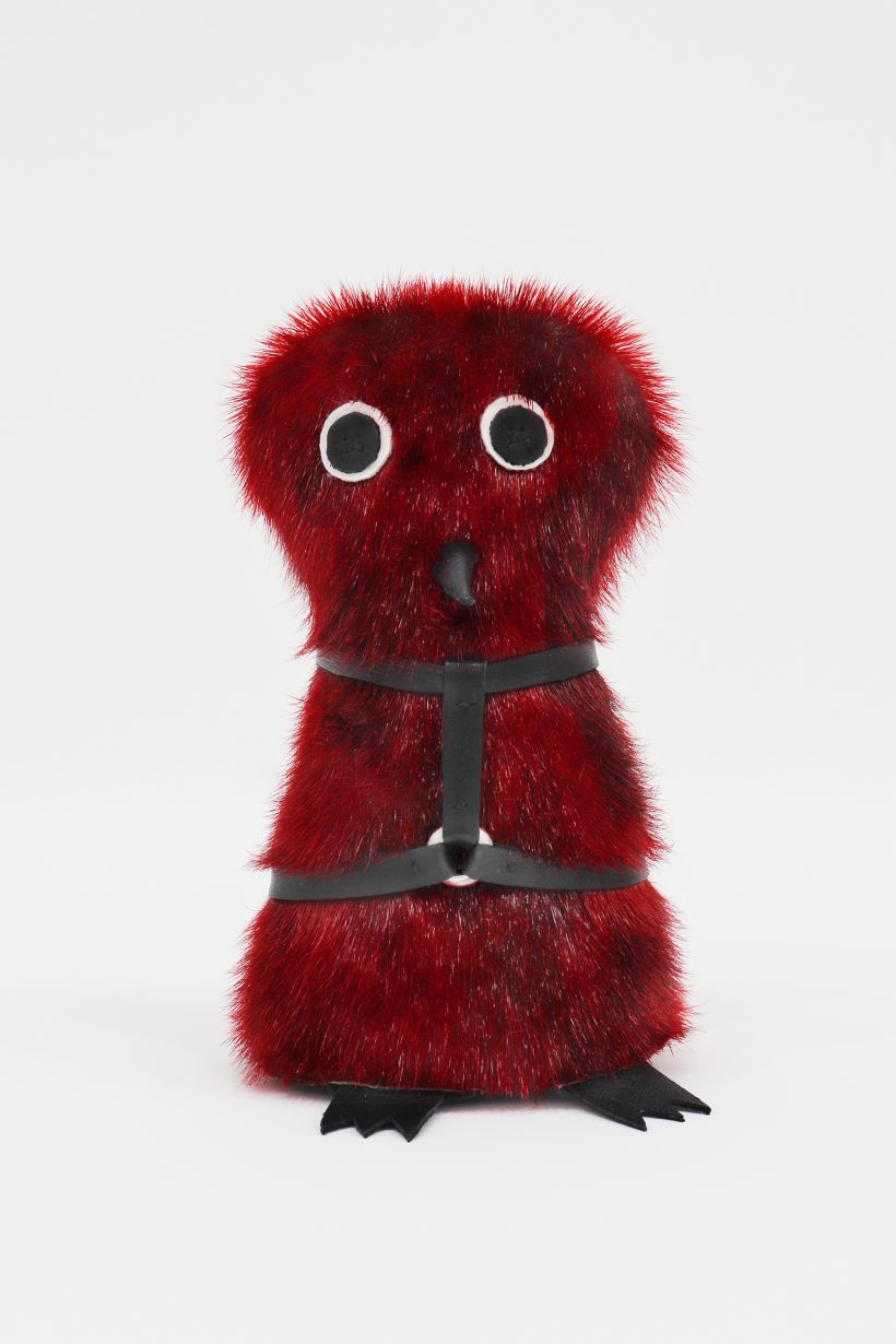 Kablusiak | Red Ookpik | 2022 | Dyed seal skin, felt, fibre fill, embroidery floss, leather | 6 1/2 x 3 3/4 x 3 3/4 in. | SOLD